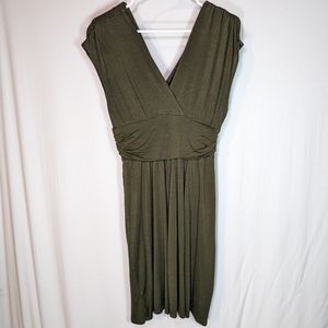 Tammy Mars Army Green V-Neck Sleeveless Business Work Casual Belted Waist Dress